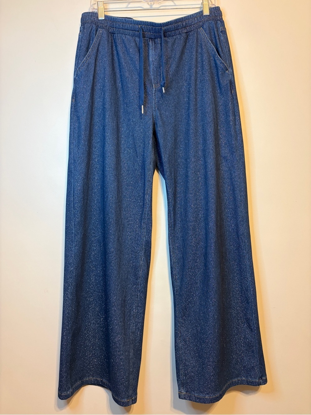 HALARA Dark Blue Jean Like  Wide-Leg Drawstring Sweatpants with Glitter Shimmer